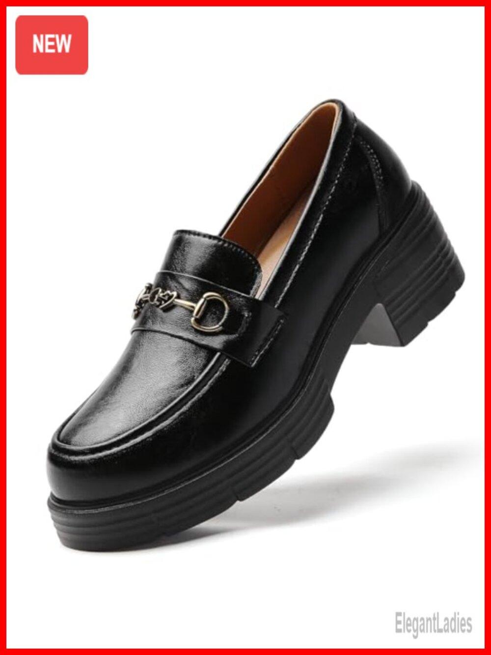 Women's Chunky Heel Platform Loafers Faux Leather Slip On